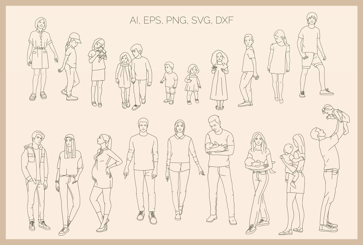 A set of different hand-drawn silhouettes of each family member.