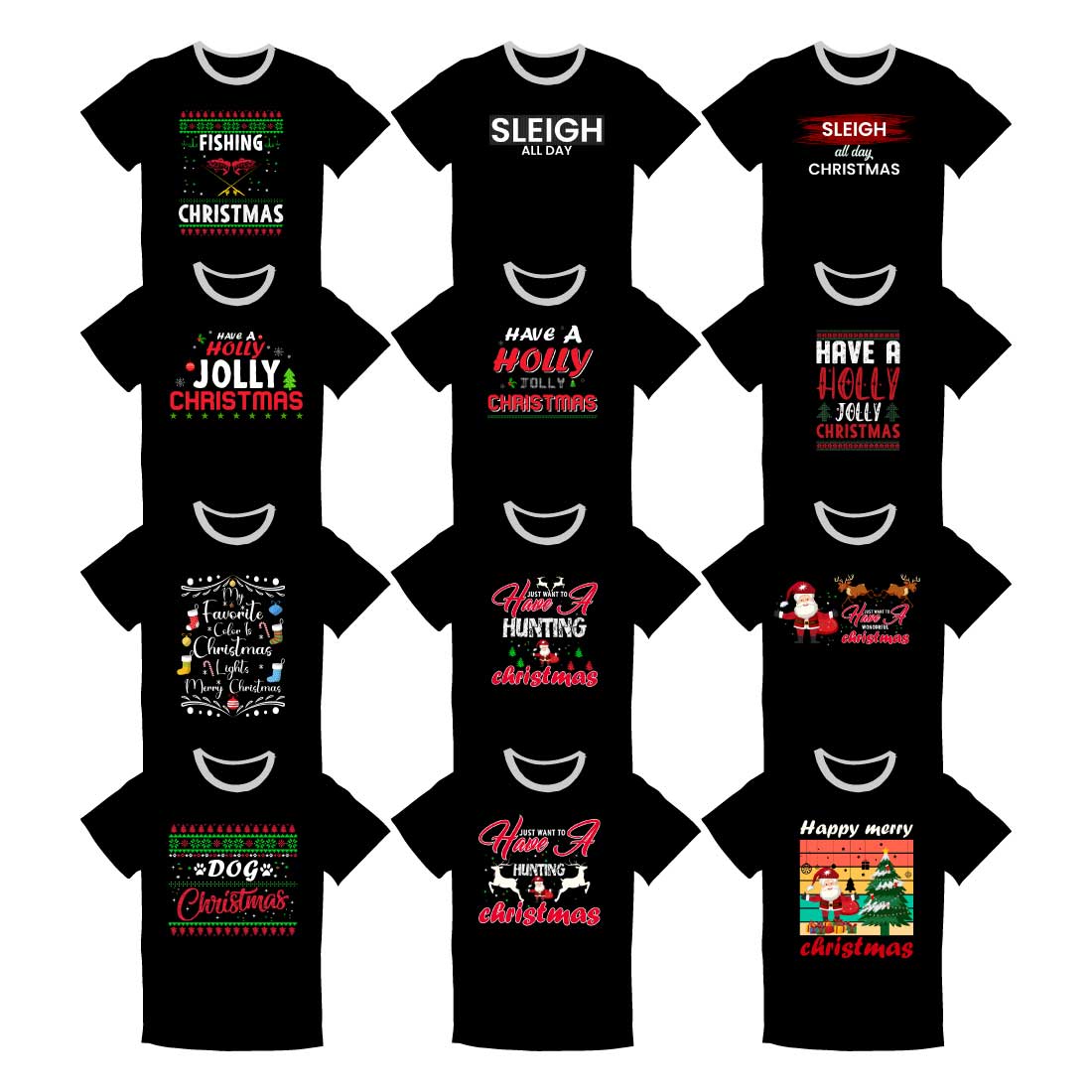 Merry Christmas T-shirt Black Designs Graphic preview image.