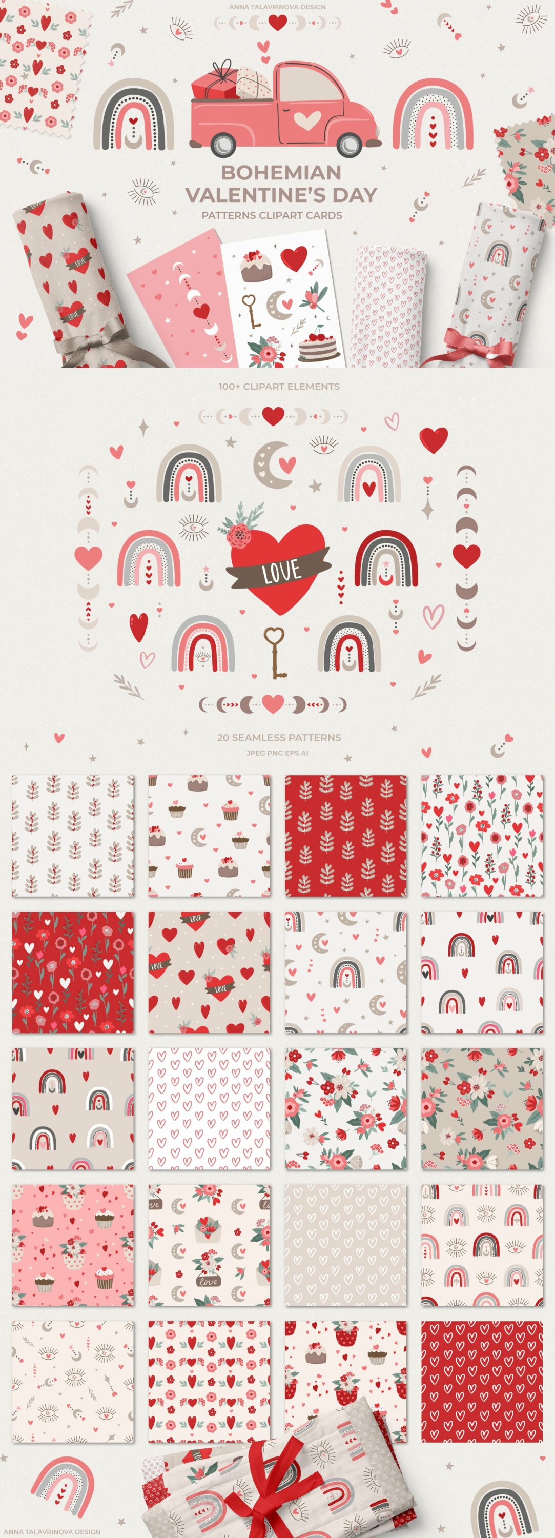 Big diversity of love seamless patterns.