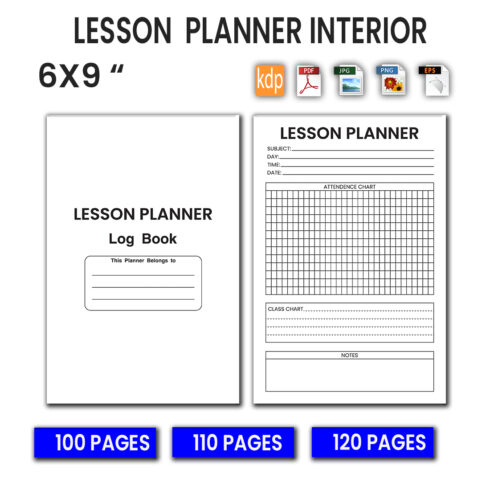 Picture with blank unique pages and cover of lesson planner magazine.