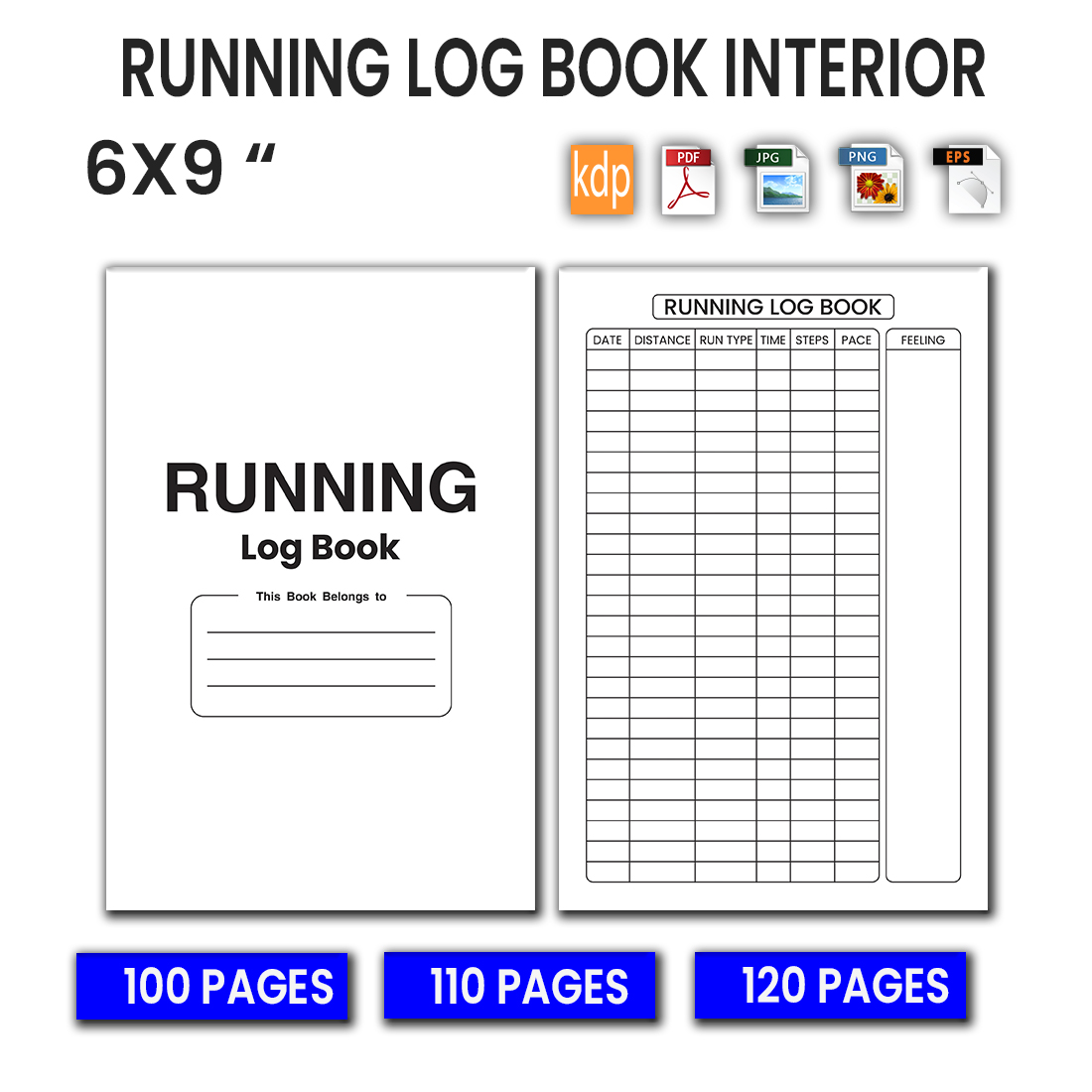 Picture with blank exquisite cover and pages of running log book.
