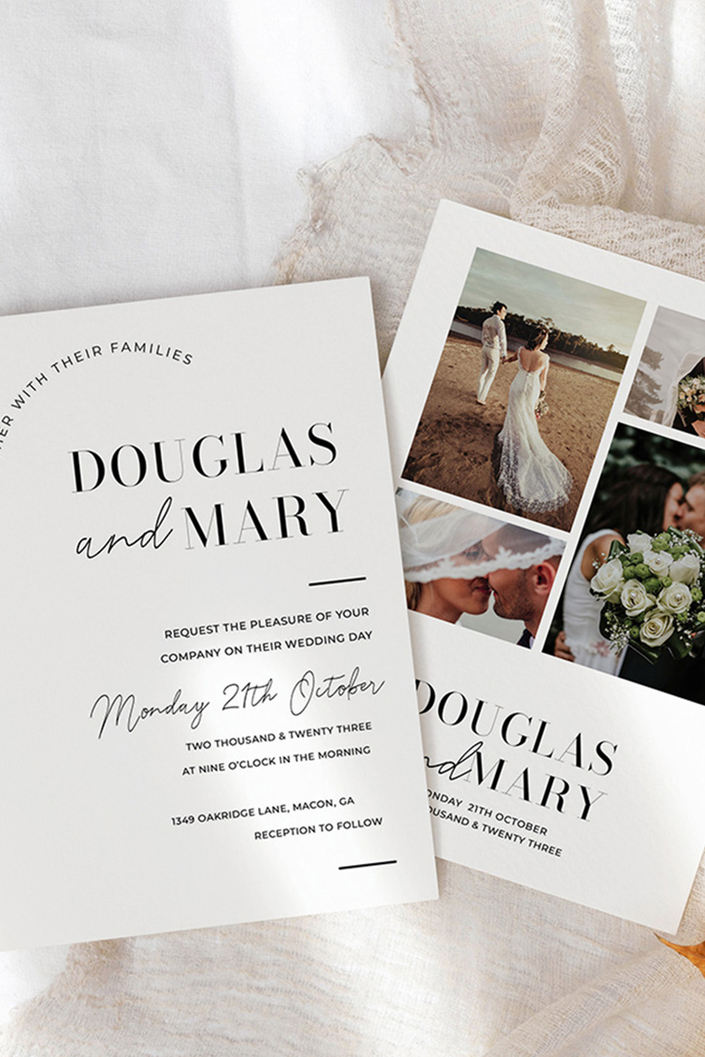Minimalist Wedding Invitation Template Pinterest Collage image.