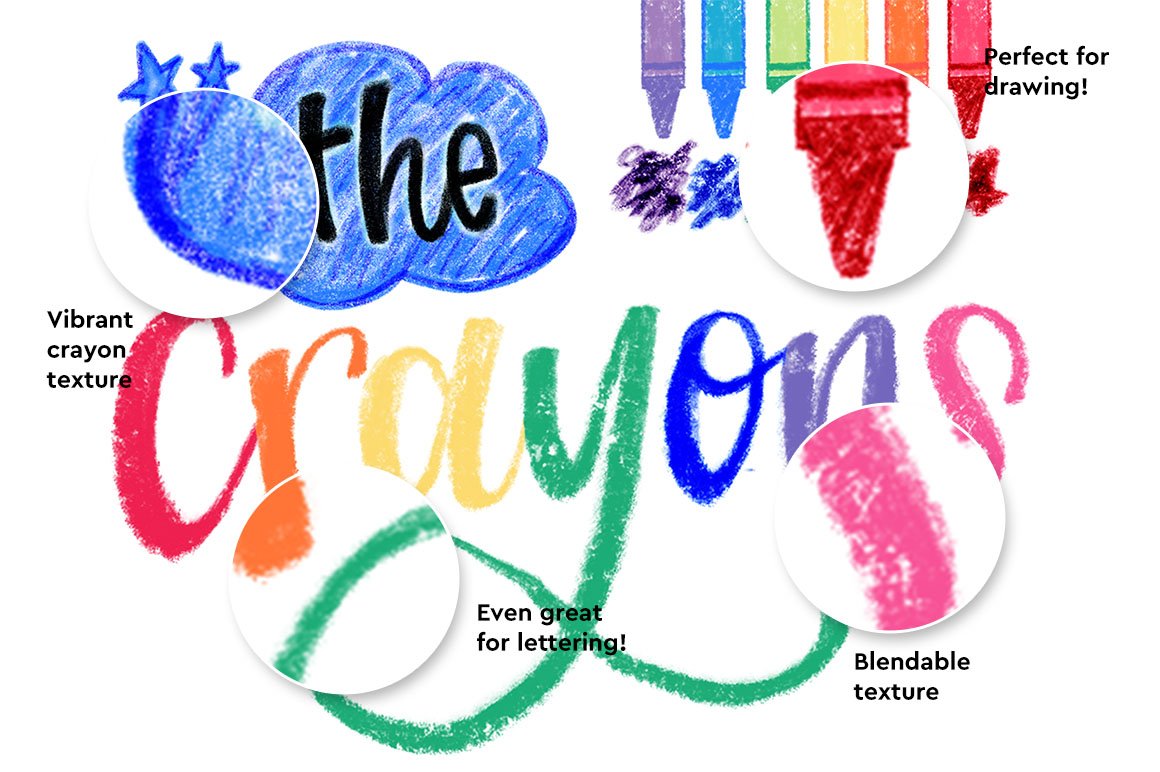Lettering "The Crayons" in multicolored crayons on a white background.
