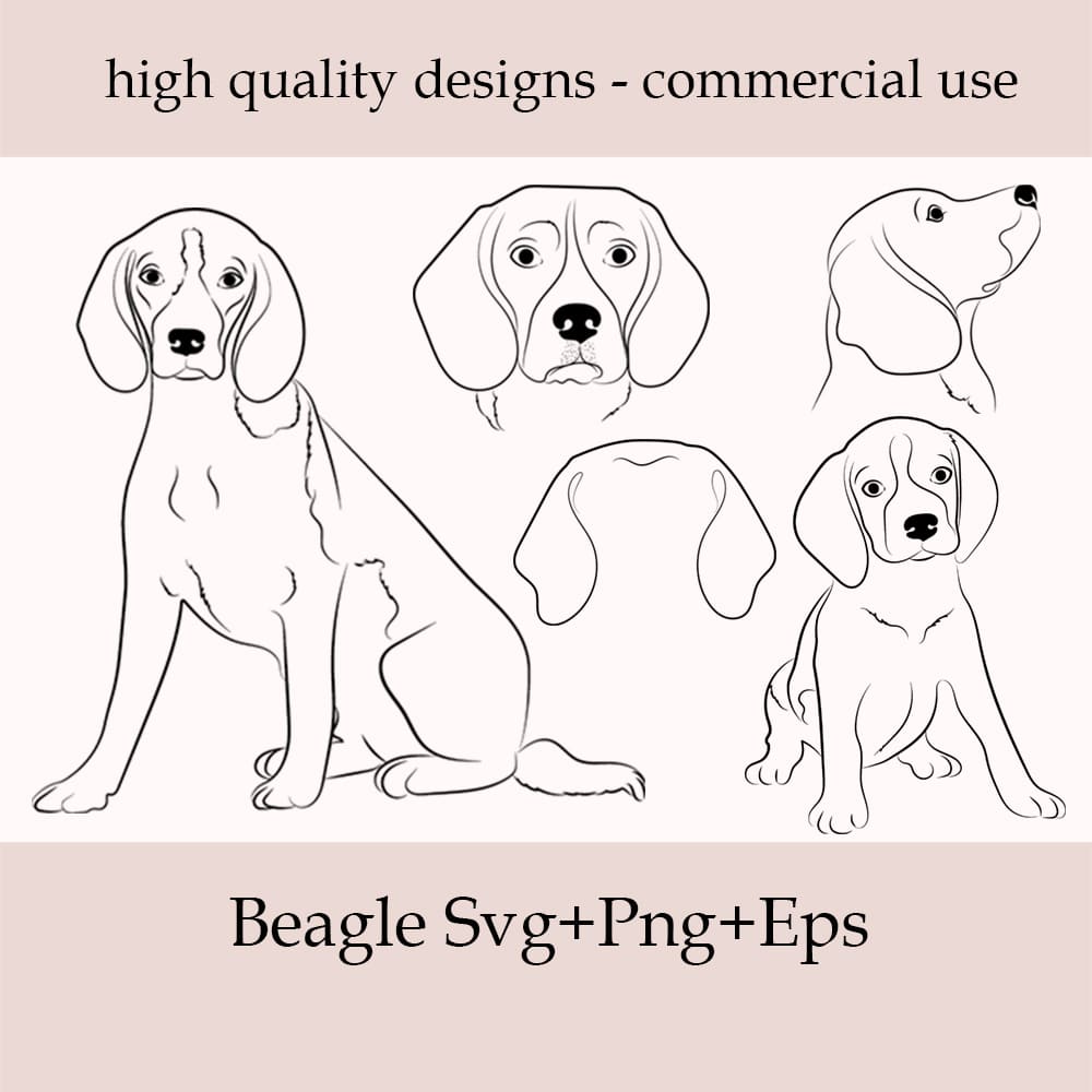Three dogs are shown with the words beagle syt - png - eps.