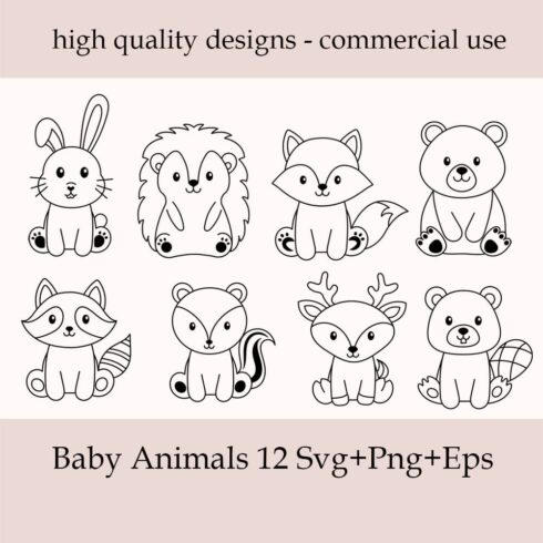 Baby Animals Svg Bundle, Cute Animal Svg, Forest Animals Svg, Rabbit, Hedgehog, Fox, Bear, Raccoon, Skunk, Deer, Beaver, Squirrel, Owl, Frog, Mouse.