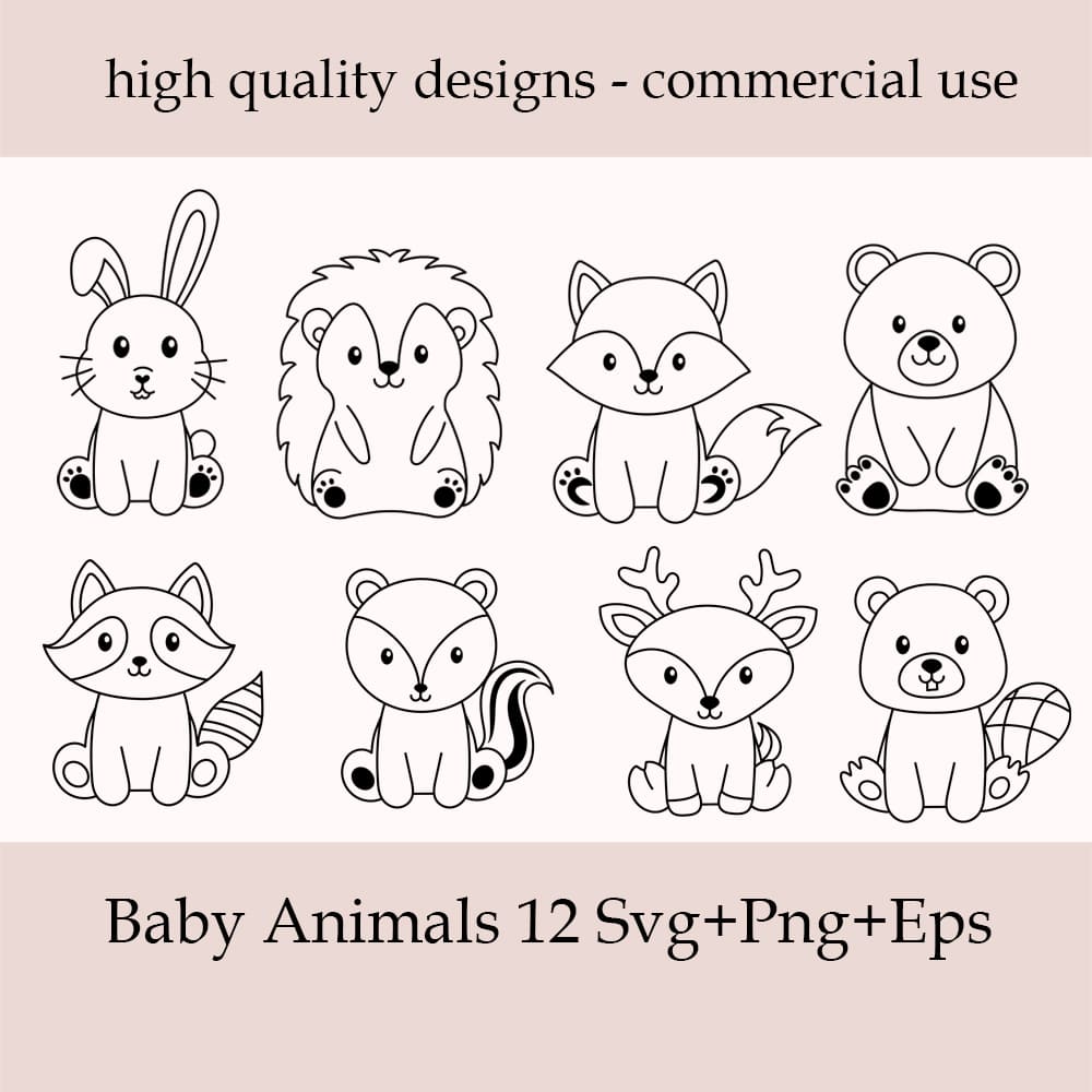 Set of baby animals for coloring.