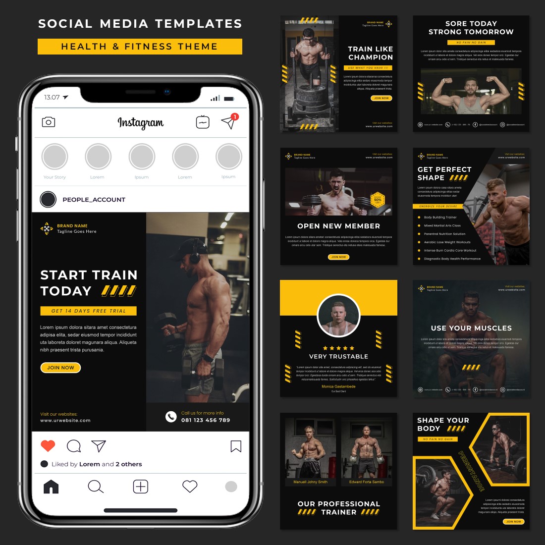Health and Fitness Social Media Templates cover image.