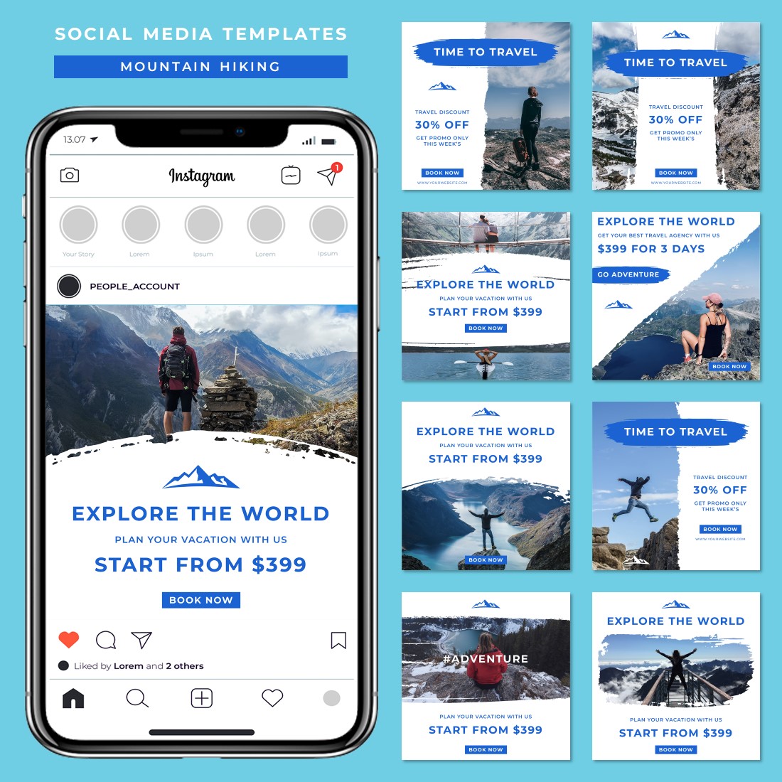 Mountain Hiking Social Media Post Templates - main image preview.