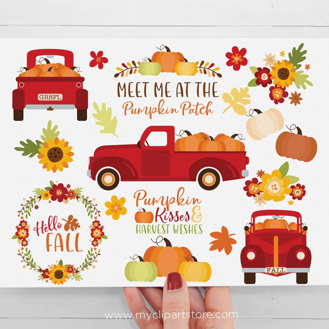 Fall Truck Clipart - Red, SVG cover image.