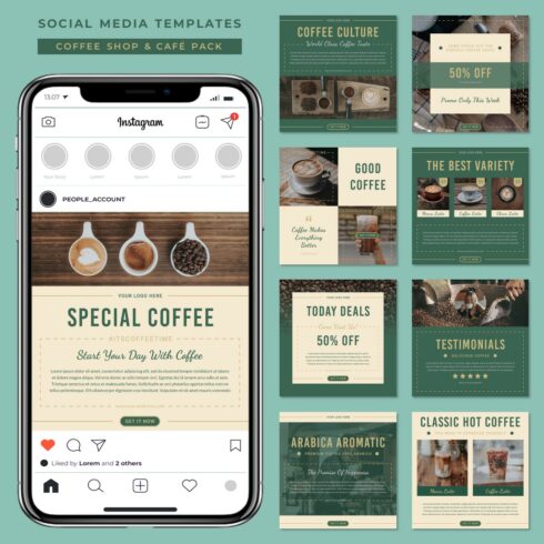 Coffee Shop & Cafe Pack Social Media Post Templates main preview.