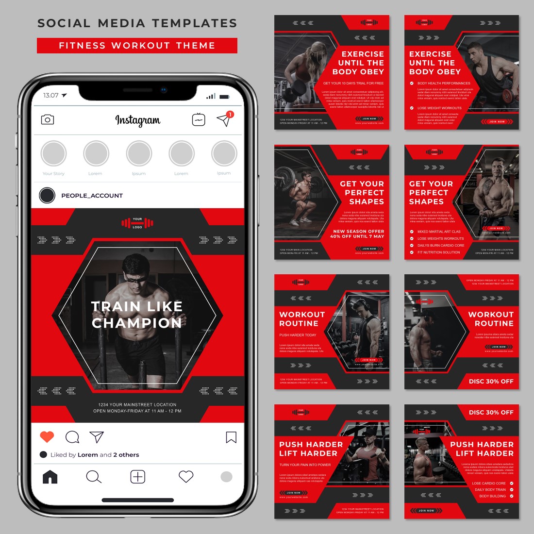 Fitness Workout Social Media Post Template - main image preview.
