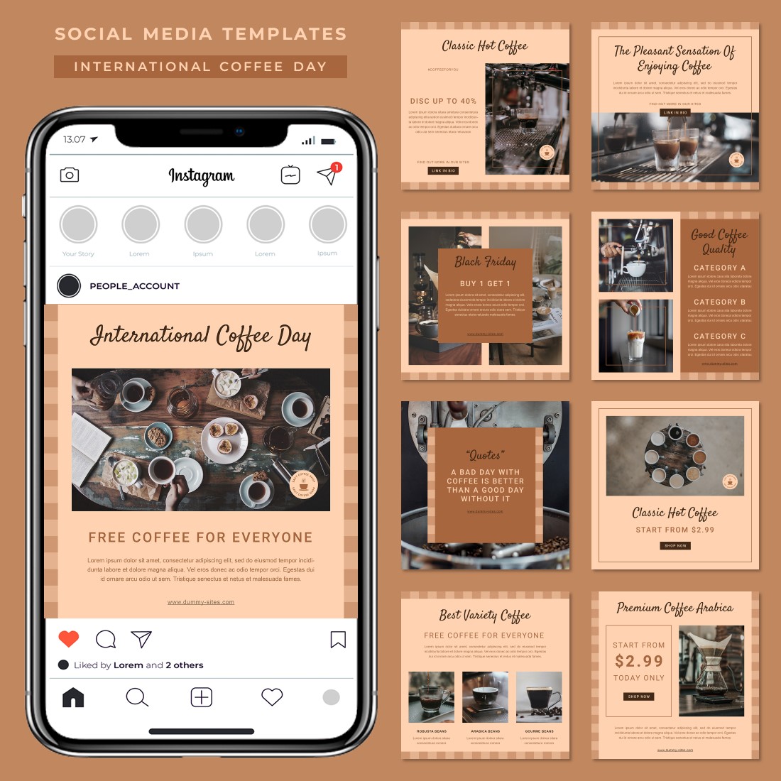 Set Of Coffee Day Social Media Post Templates - main image preview.