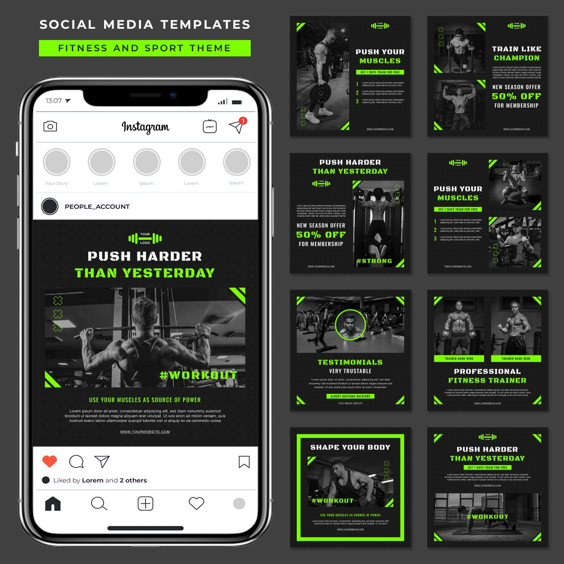 Fitness And Sport Social Media Post Templates - main image preview.