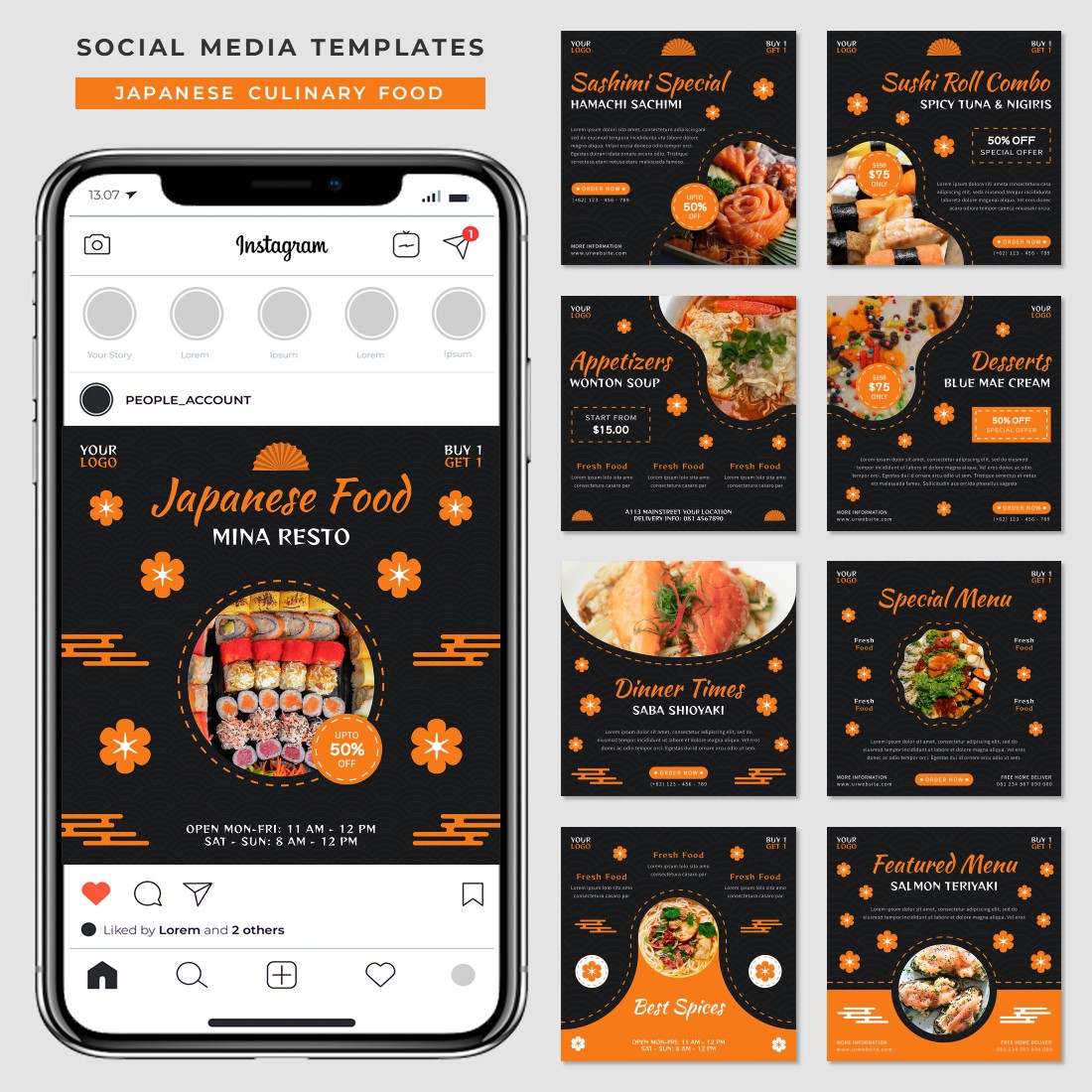 Japanese Culinary Food Social Media Post Templates main cover.