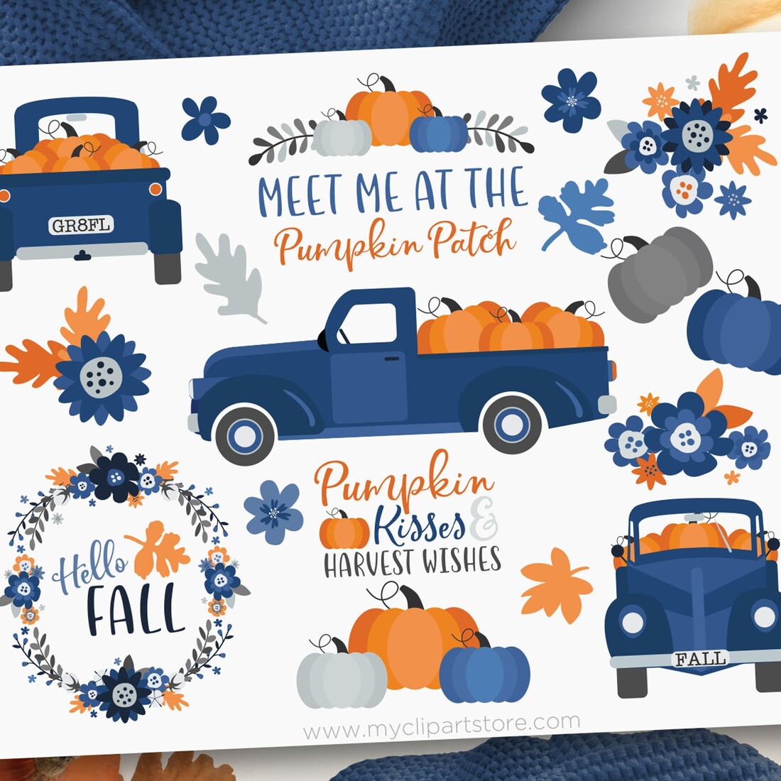 Fall Truck Clipart – Navy Blue, SVG main cover image.