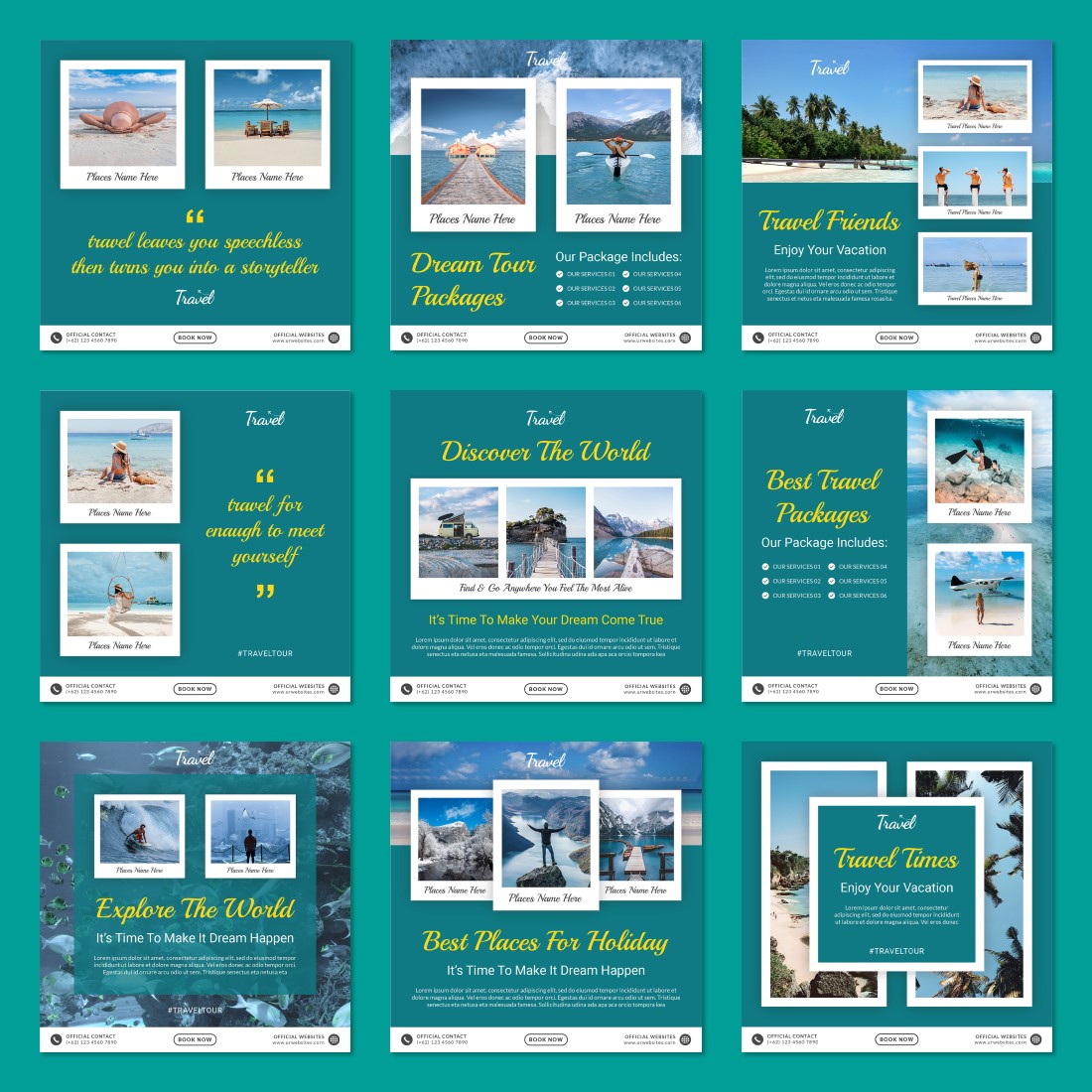 Leisure & Travel Social Media Post Templates all previews.