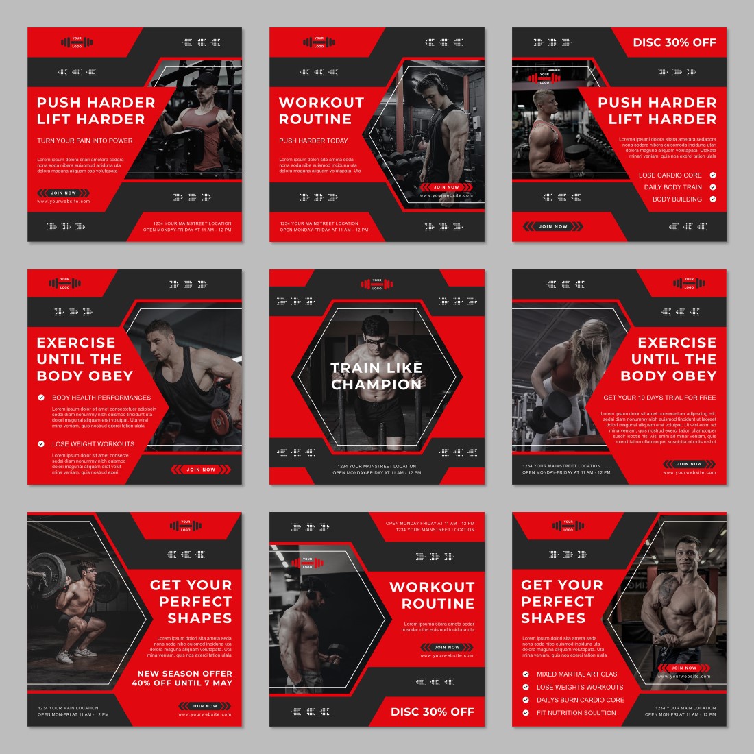 Fitness Workout Social Media Post Template created by sigma studio.