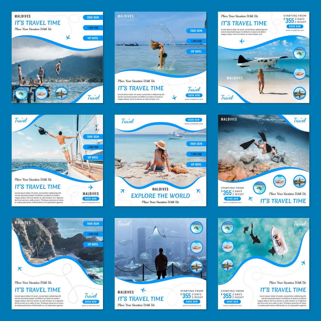 All preview for Travelling The World Social Media Post Templates.