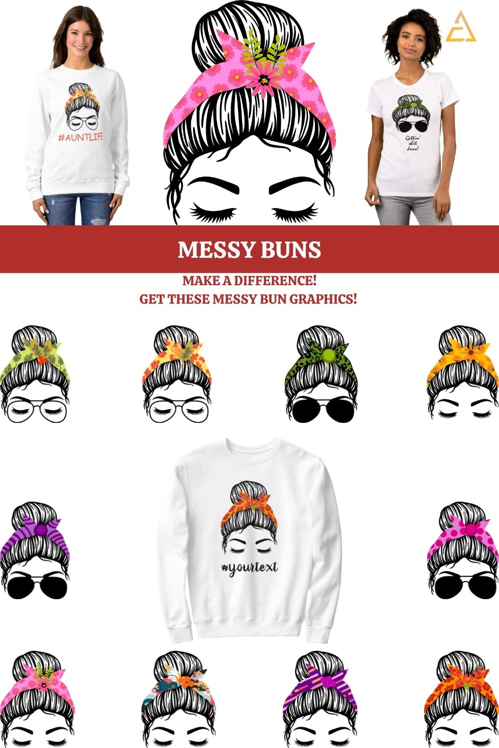 Messy Buns Clipart - pinterest image preview.