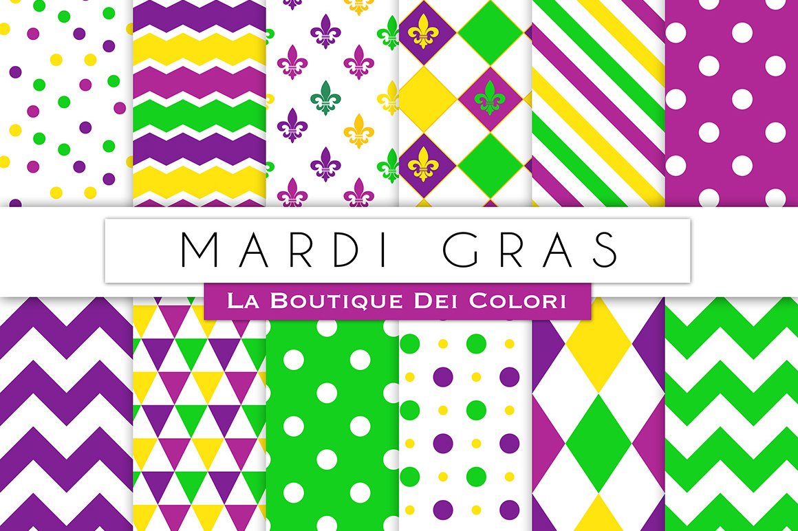 COlorful Mardi gras patterns set.