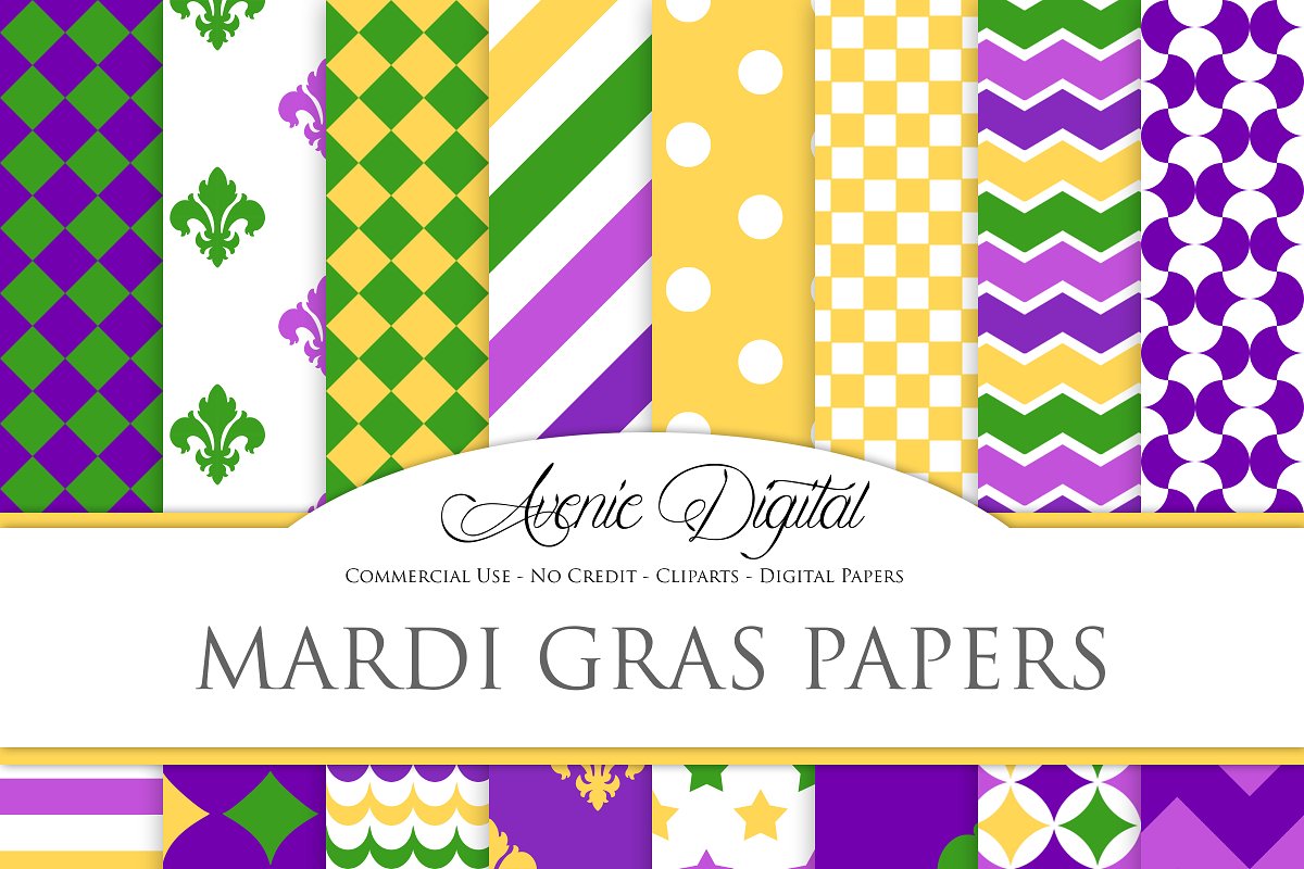 Cover image of Mardi Gras Background Digital Paper.