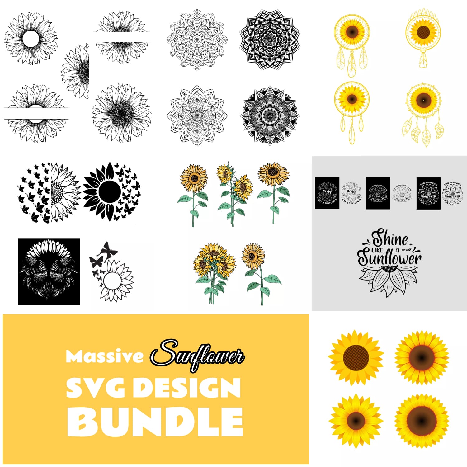 Massive Sunflower SVG Designs Bundle - main image preview.
