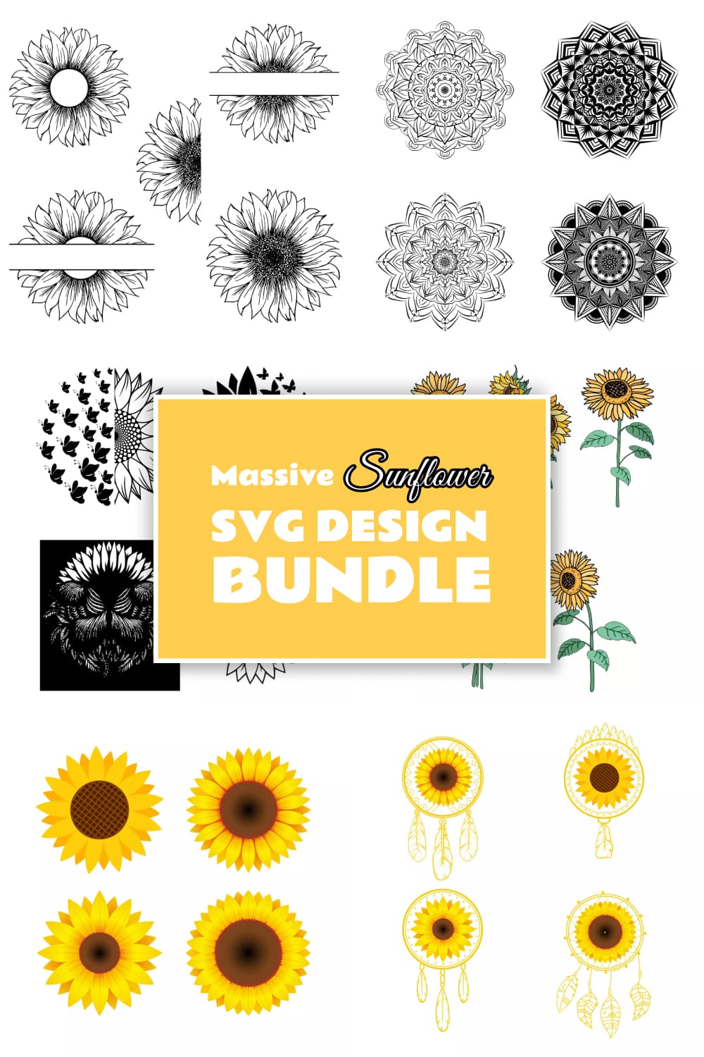 Massive Sunflower SVG Designs Bundle - pinterest image preview.