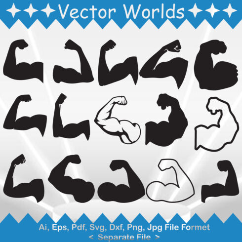 Bundle of vector elegant biceps silhouette images.