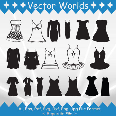 Bundle of vector irresistible images of girl frock silhouettes.