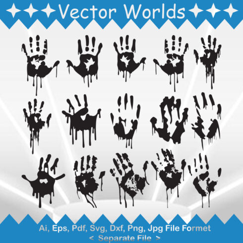 Set of vector beautiful images of silhouettes of the bloody hand.