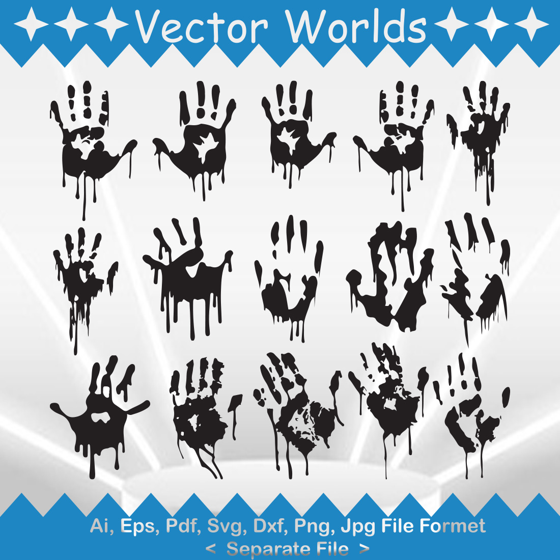Set of vector beautiful images of silhouettes of the bloody hand.