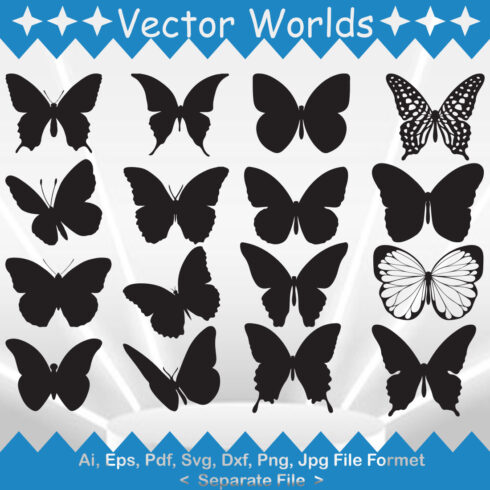Set of vector adorable butterfly silhouette images.