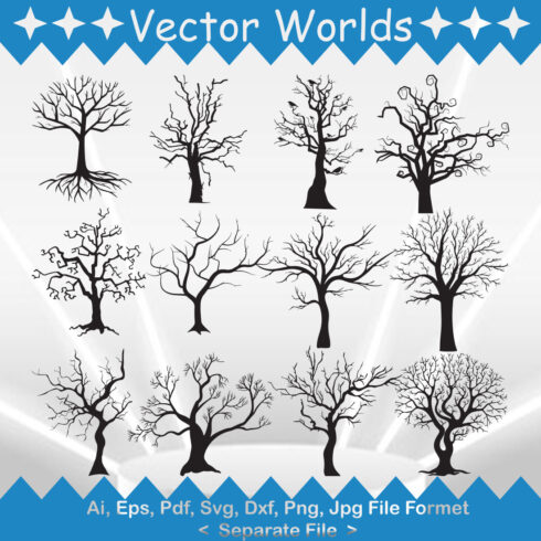 Bundle of vector amazing images of branching trees silhouettes.