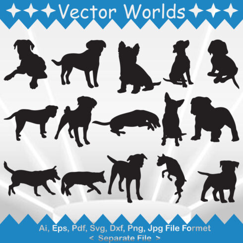Set of vector unique boxer dogs silhouette images.