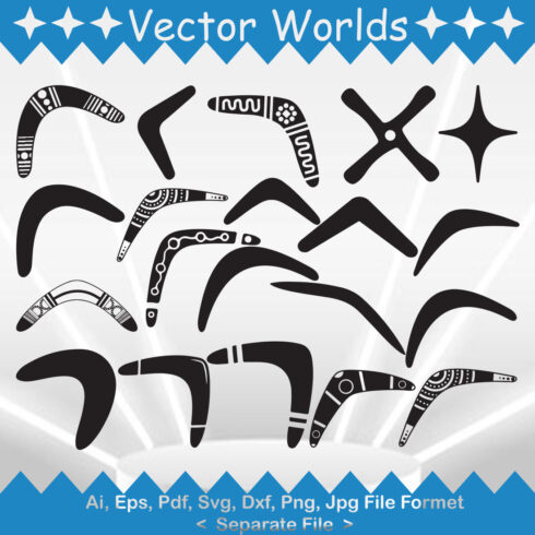 Collection of vector exquisite images of boomerangs silhouette.