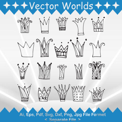Bundle of vector irresistible images of silhouettes of crowns.