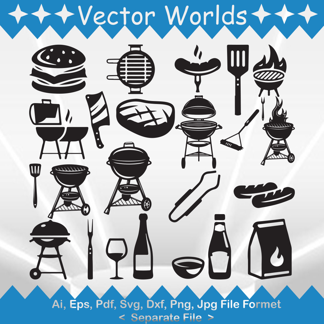 Bundle of vector enchanting images of silhouettes of picnics.