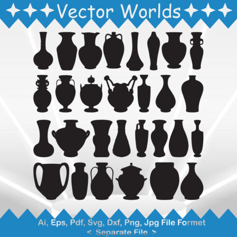 Set of vector amazing images of pot pottery silhouettes.