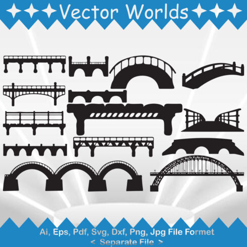 Set of vector exquisite images silhouettes of bridges.