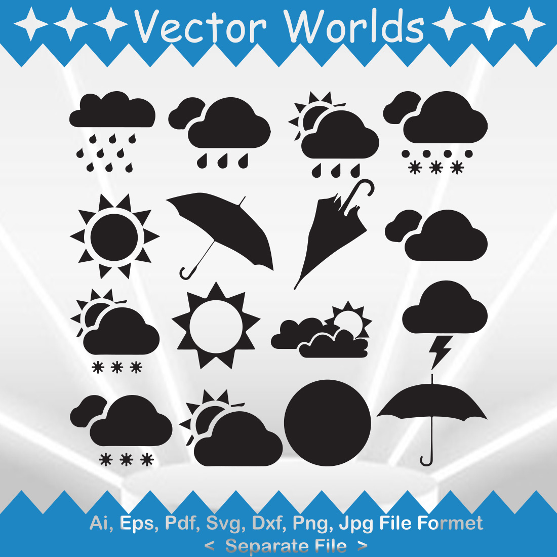 A selection of vector enchanting images of silhouettes of weather.