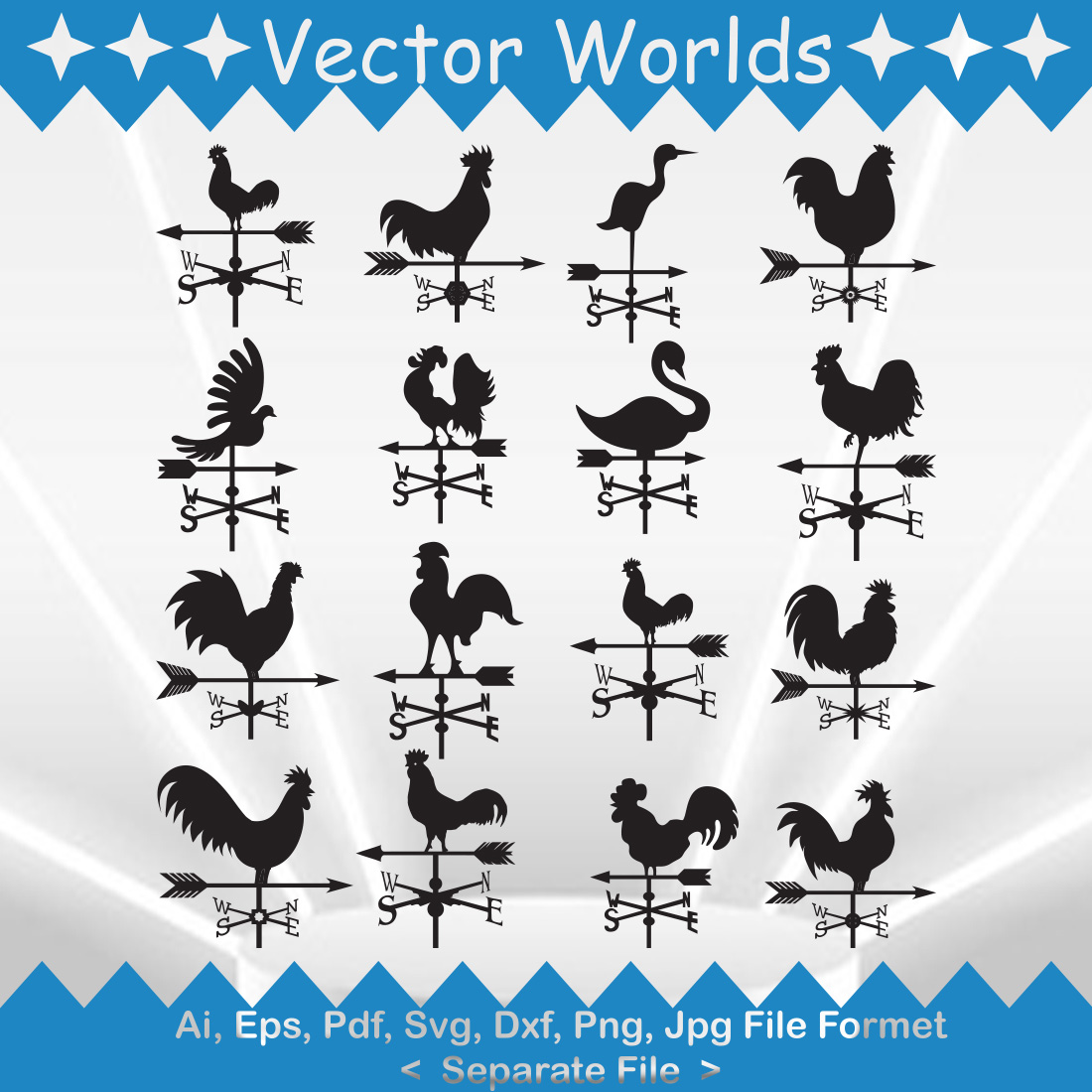 Pack of vector unique weather vane silhouette images.