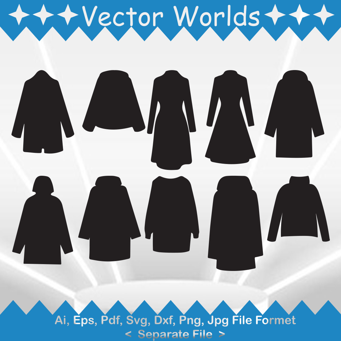 Bundle of vector beautiful images of winter coat silhouettes.