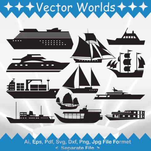 Collection of vector wonderful images of houseboats silhouettes.