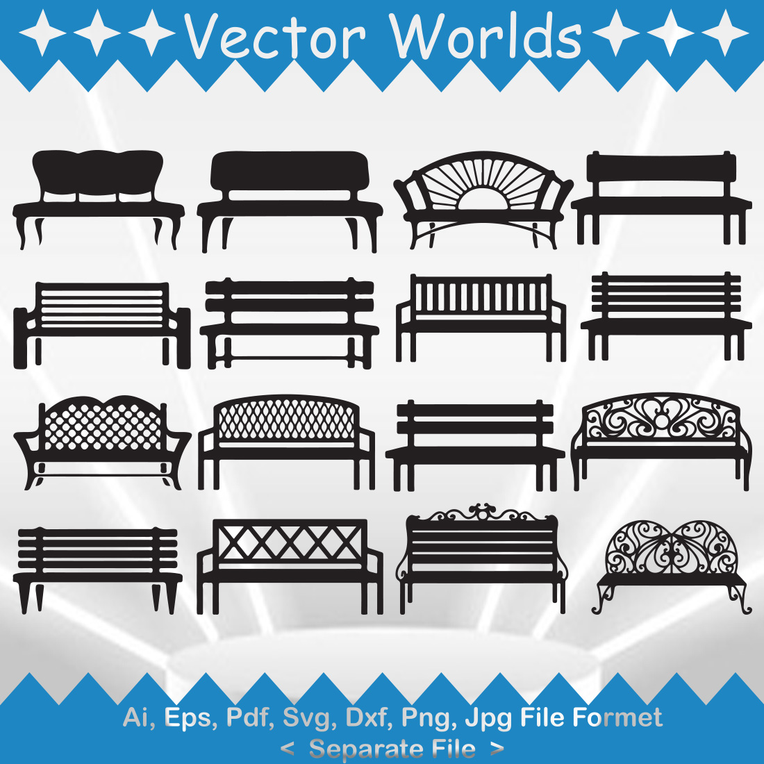 Collection of vector enchanting images of black benches.