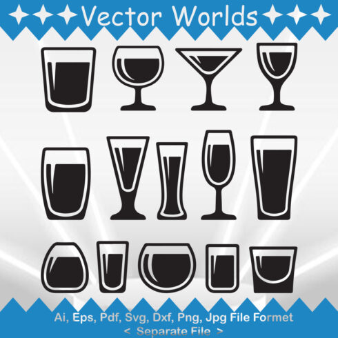Bundle of vector enchanting images of shot glass silhouettes.