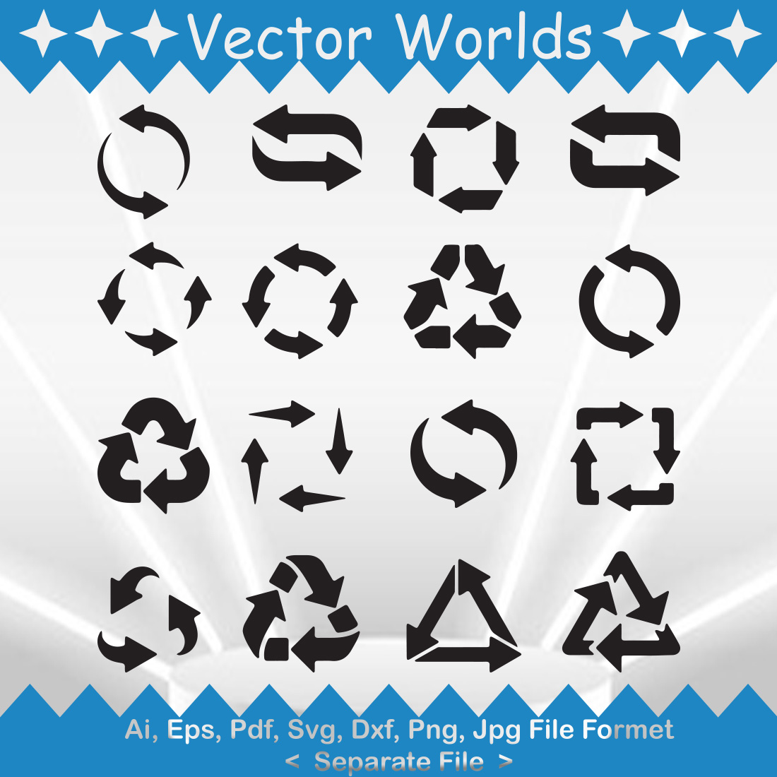 Bundle of vector irresistible recycling symbol silhouette images.