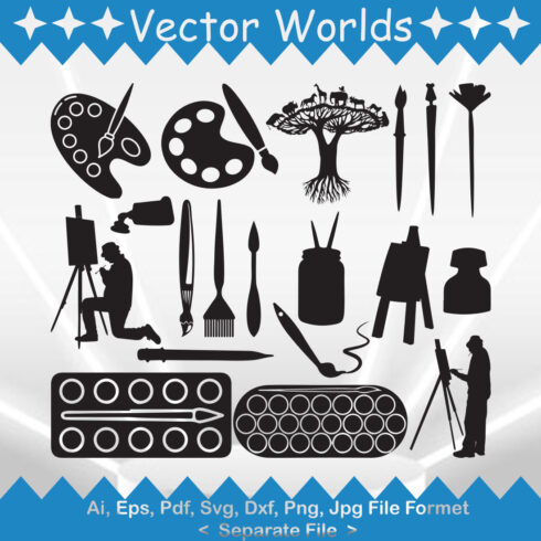 Collection of beautiful black color vector images of artistic accessories.