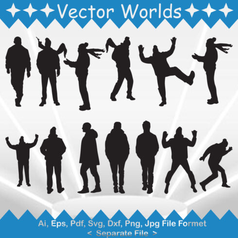 Set of vector irresistible images of winter coat man silhouettes.
