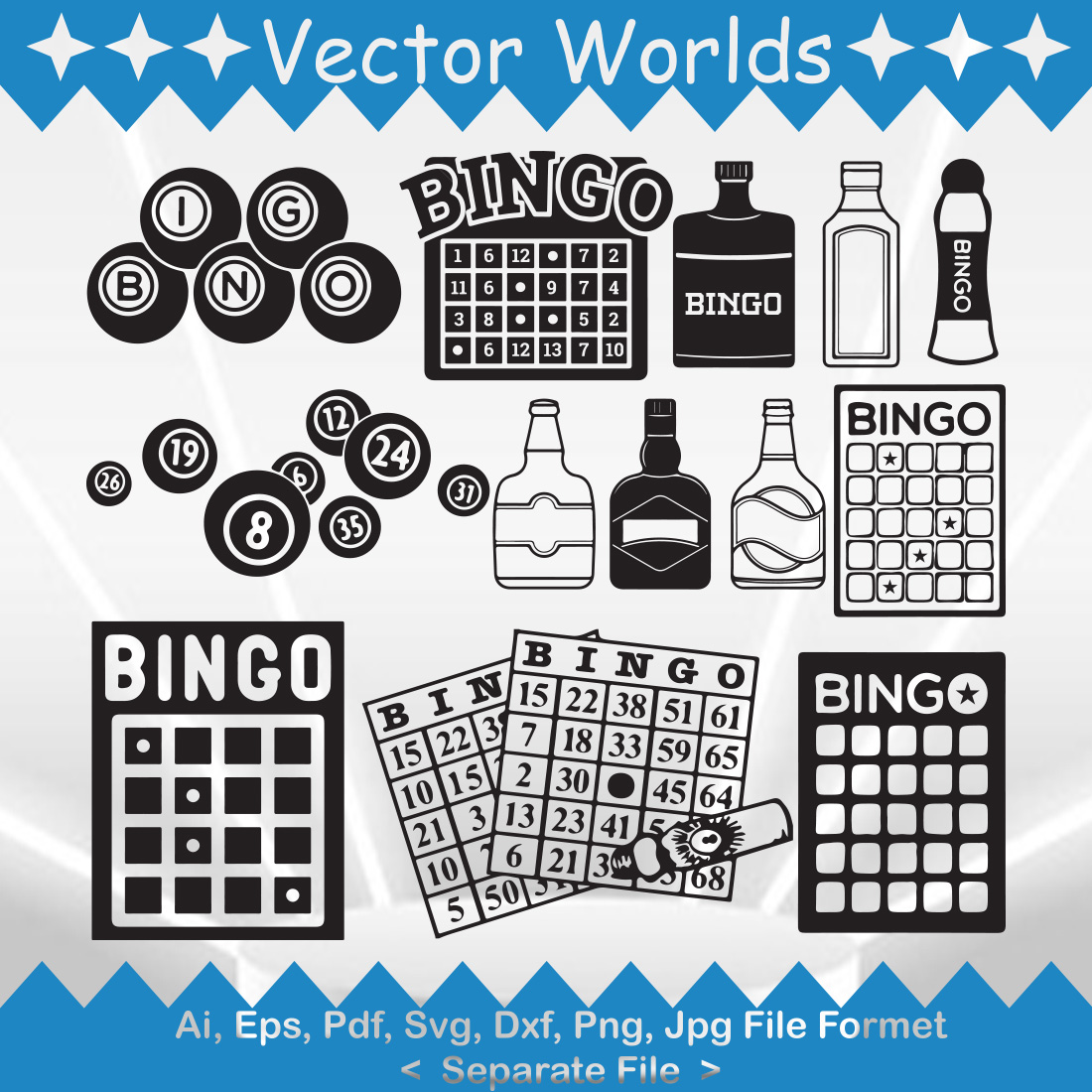 Collection of vector amazing images of various items with bingo inscription.