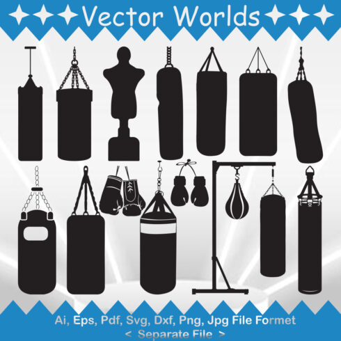 Collection of vector irresistible images of silhouettes of boxing bags